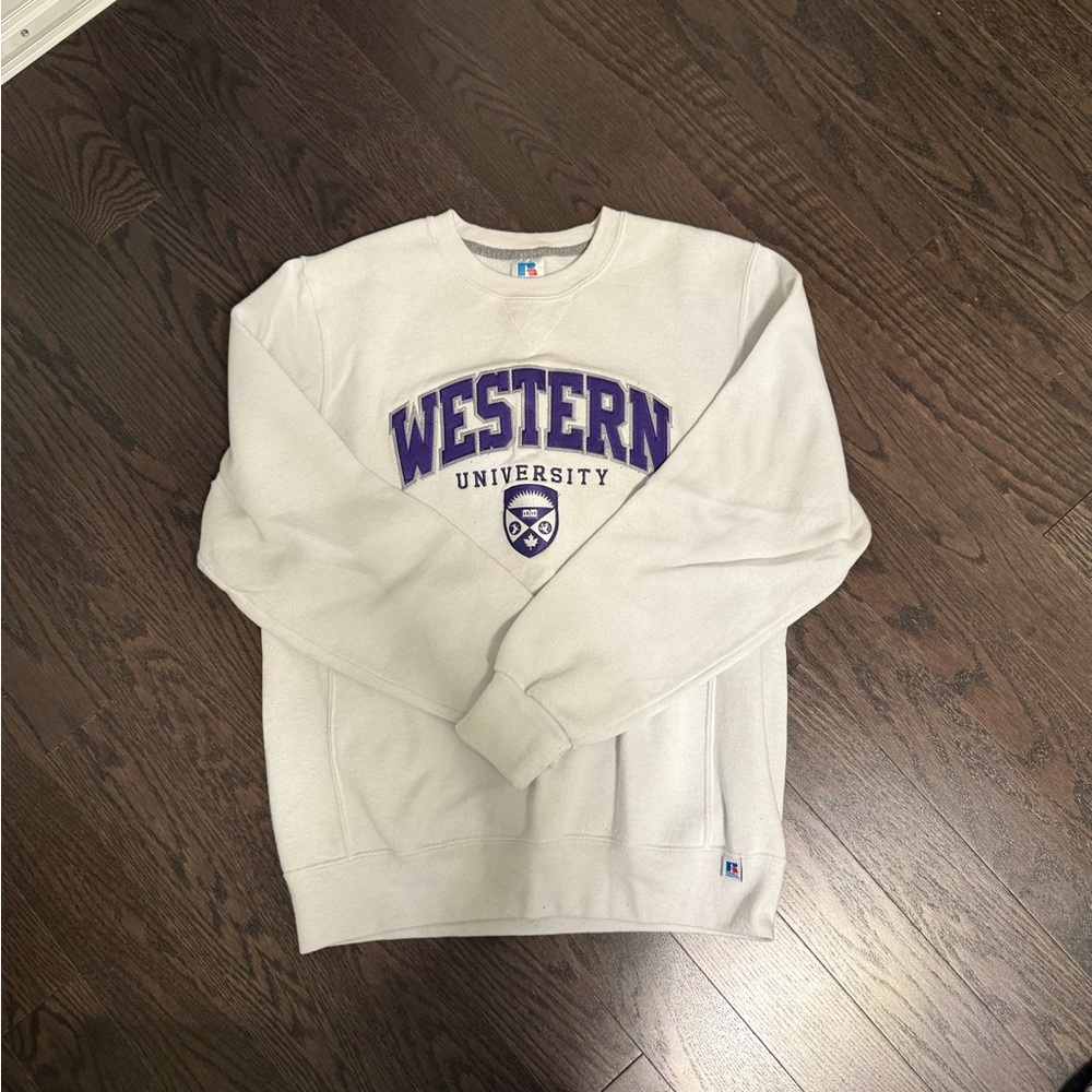 Western University White and Purple Crewneck Sweater